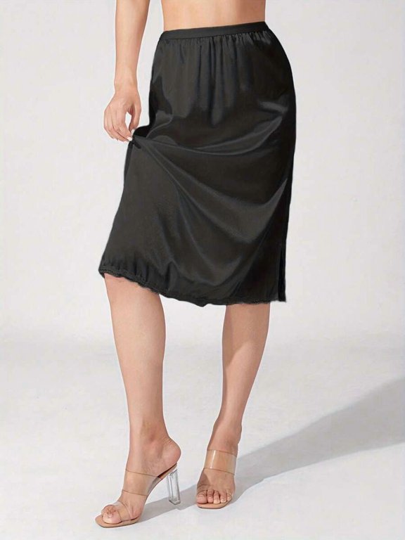 Multicolor Satin Half Slip With Lace Hem And Side Slit For Women