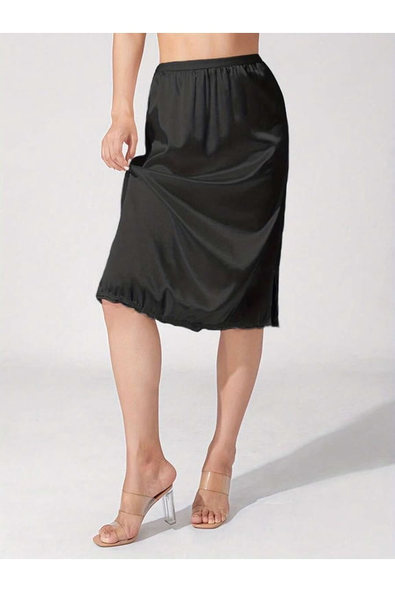 Multicolor Satin Half Slip With Lace Hem And Side Slit For Women