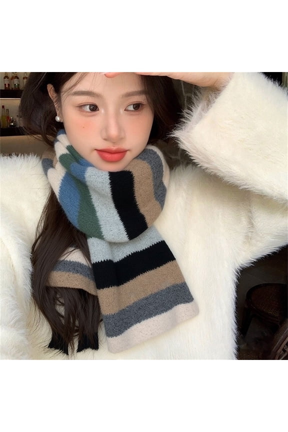 Multicolor Scarfs Scarf Ladies' Rainbow Color Blocking Knitted Small Scarves Suitable for Autumn and Winter with A Korean Style Atmosphere Versatile and Warm