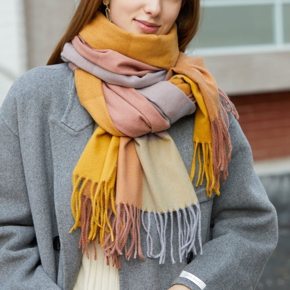 Multicolor Scarfs Scarf Winter Grid Kint Feel Fleece Shawls Wraps Ladies Light Scarf Warm Scarves Womens Long Shawl Wraps Large Scarves Knit Tassel Lattice Splicing Scarf