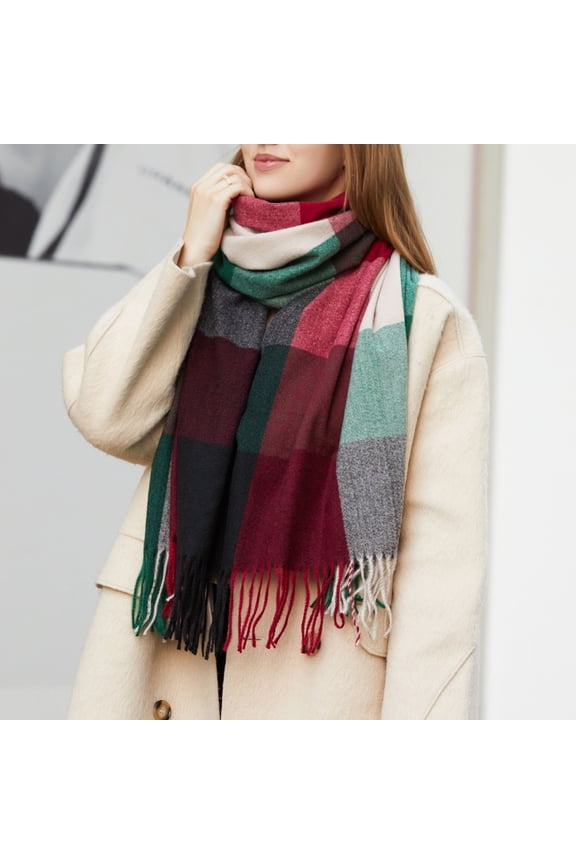 Multicolor Scarfs Scarf Winter Grid Kint Feel Fleece Shawls Wraps Ladies Light Scarf Warm Scarves Womens Long Shawl Wraps Large Scarves Knit Tassel Lattice Splicing Scarf