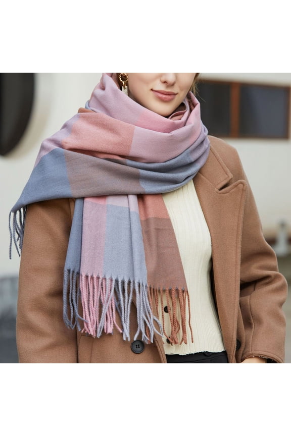 Multicolor Scarfs Scarf Winter Grid Kint Feel Fleece Shawls Wraps Ladies Light Scarf Warm Scarves Womens Long Shawl Wraps Large Scarves Knit Tassel Lattice Splicing Scarf