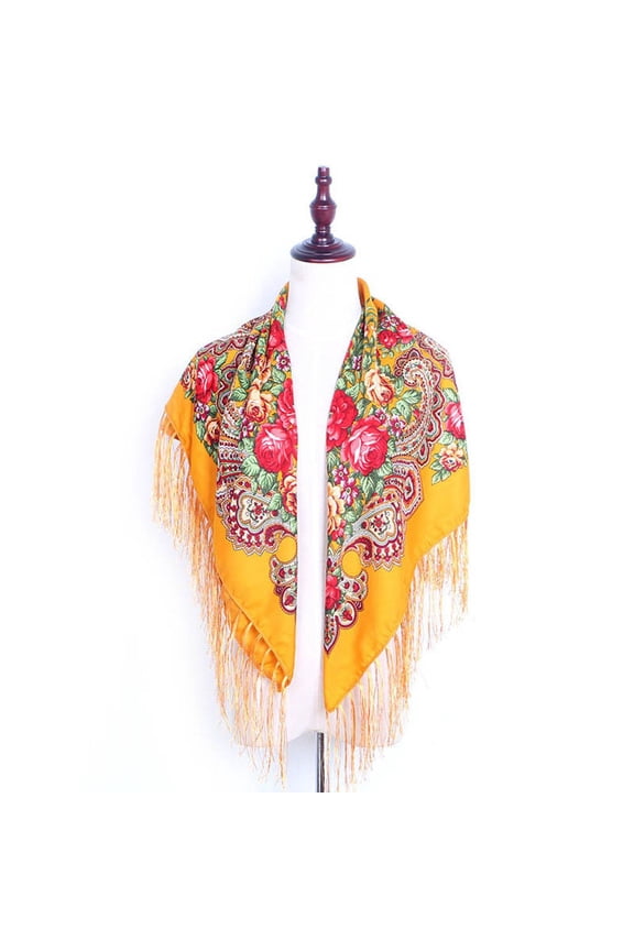 Multicolor Scarfs Scarf Women Lady Folk-Custom Print Tassel Square Scarf Wrap Shawl Travel Scarve