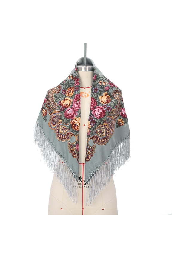 Multicolor Scarfs Scarf Women Lady Folk-Custom Print Tassel Square Scarf Wrap Shawl Travel Scarve