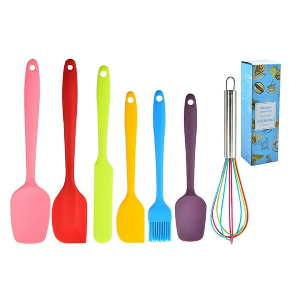 Multicolor Silicone Spatula Set 7 Pcs,Heat Resistant Non Stick Utensils Silicone Kitchen Scraper Spatulas for Cooking,Baking,Mixing,Food Grade Silicone Spatula BPA-Free,Dishwasher Safe