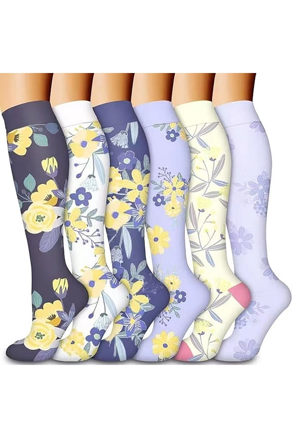 Multicolor Six Pairs Of Long Sports Compression Socks For Adults Winter Warmth And Home Use Large Size Multicolor Fits Shoe Size 15.7-17.7 Inches