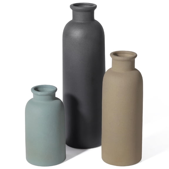 Multicolor Small Ceramic Vase Set of 3 Boho Modern Tabletop Decor