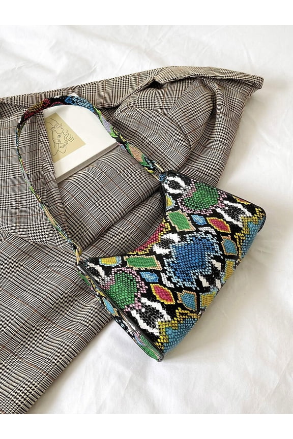 Multicolor Snakeskin-Print Artificial Leather Shoulder Bag