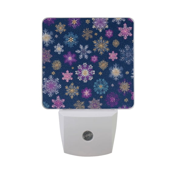 Multicolor Snowflakes Christmas LED Night Light Sensor Lamp Plug-in Adjustable Brightness 2 Pack