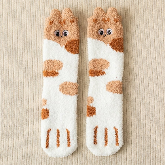 Multicolor Socks Fuzzy Cat Socks Fluffy Cozy Slipper Socks Winter Sleeping Socks with Cat Pattern for Women Girls Gifts