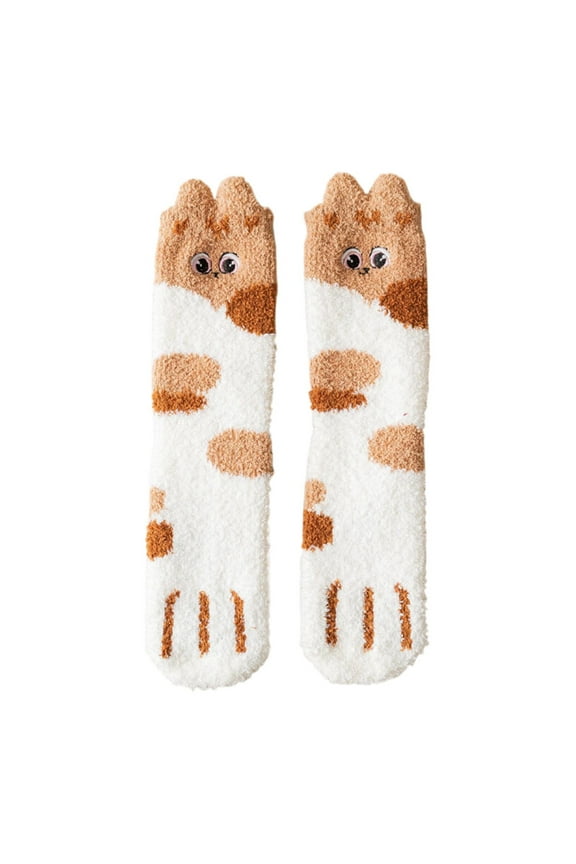 Multicolor Socks Fuzzy Cat Socks Fluffy Cozy Slipper Socks Winter Sleeping Socks with Cat Pattern for Women Girls Gifts