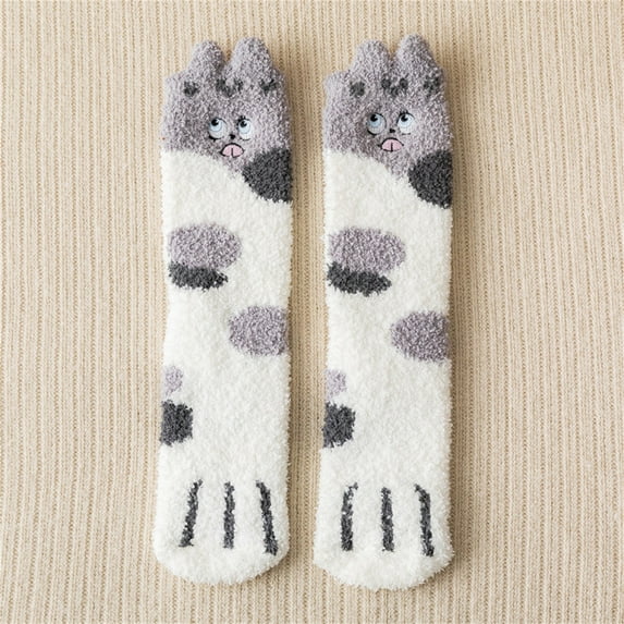 Multicolor Socks Fuzzy Cat Socks Fluffy Cozy Slipper Socks Winter Sleeping Socks with Cat Pattern for Women Girls Gifts