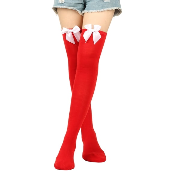 Multicolor Socks Womens Long Socks Bowknot Pure Color Socks Thigh High Socks Over The Knee Socks Festival Christmas