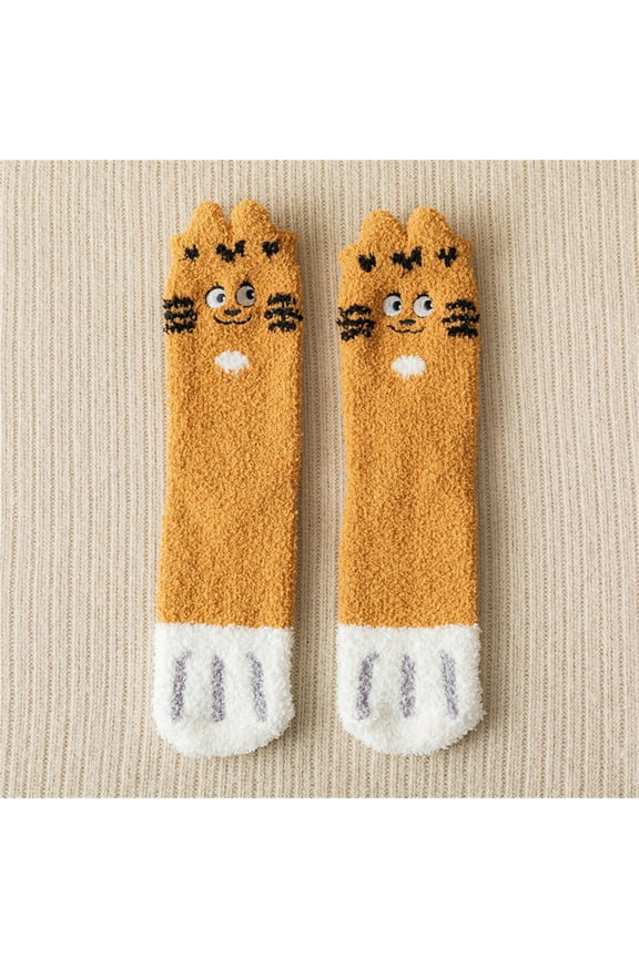 Multicolor Socks for Women Fuzzy Cat Socks Fluffy Cozy Slipper Socks Winter Sleeping Socks with Cat Pattern for Women Girls Gifts on Sale Clearance