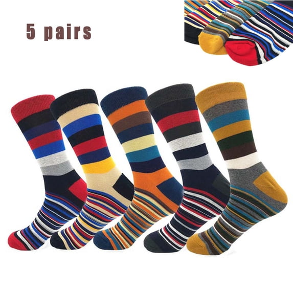 Multicolor Socks for Women Spring and Winter Classic Color Thin Stripe Men's Socks Tn The Cotton 5 Pairs on Sale Clearance