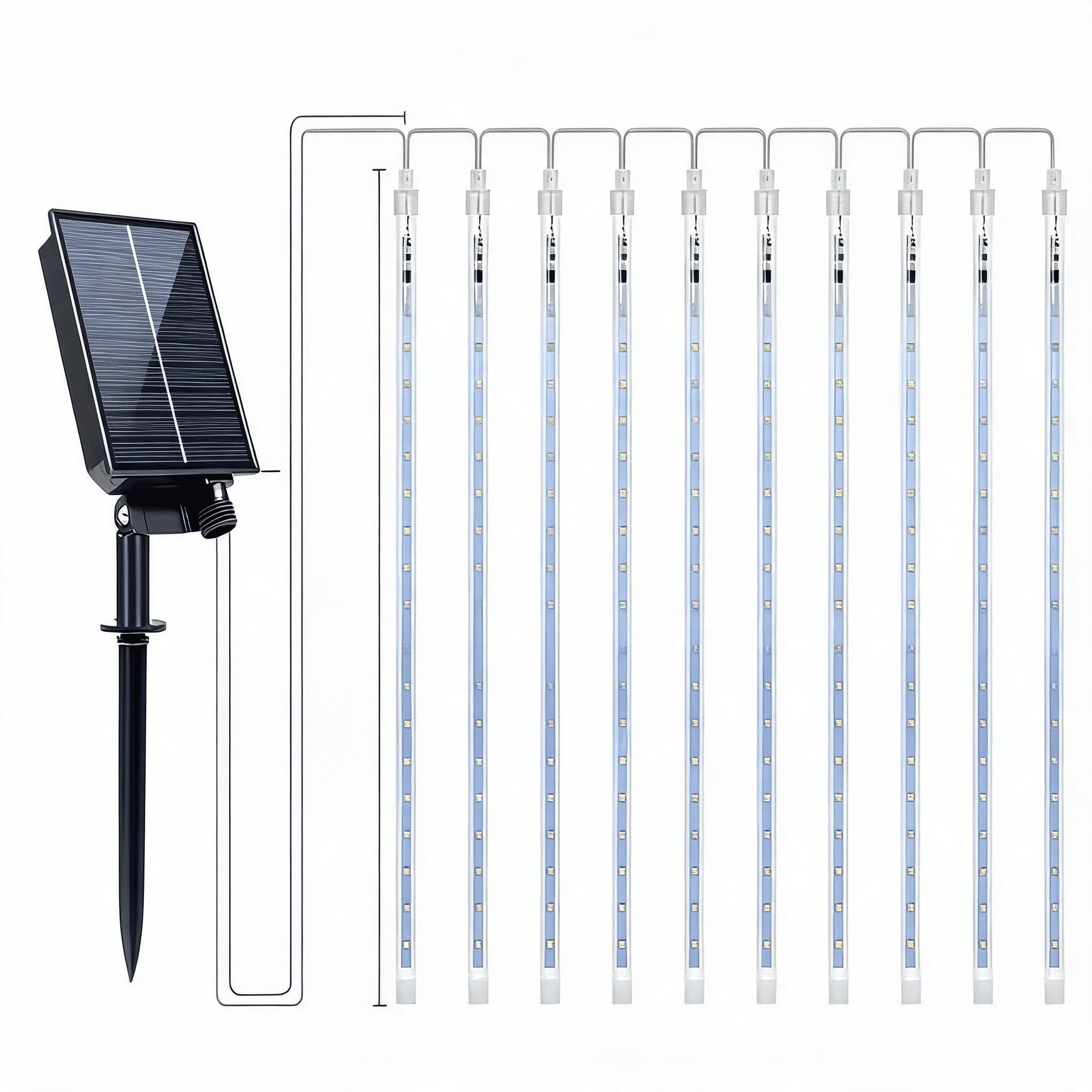 Multicolor Solar Meteor Shower Light Outdoor, Waterproof Christmas Light Solar Powered 10 Tube 360 Led Icicle String Light, Snowflake Waterfall Raindrop Light For Christmas Tree