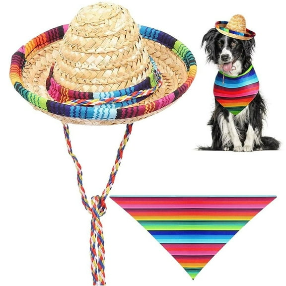 Multicolor Sombrero Hats Straw Mexican Small Pets Costume Dog Bandana Costume for Mexican Halloween Christmas
