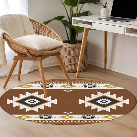 Multicolor Southwest 3.3ft Round Rug for Bedroom Reading Corner, Boho Geometric Tribal Style Washable Non Slip Circle Area Rug