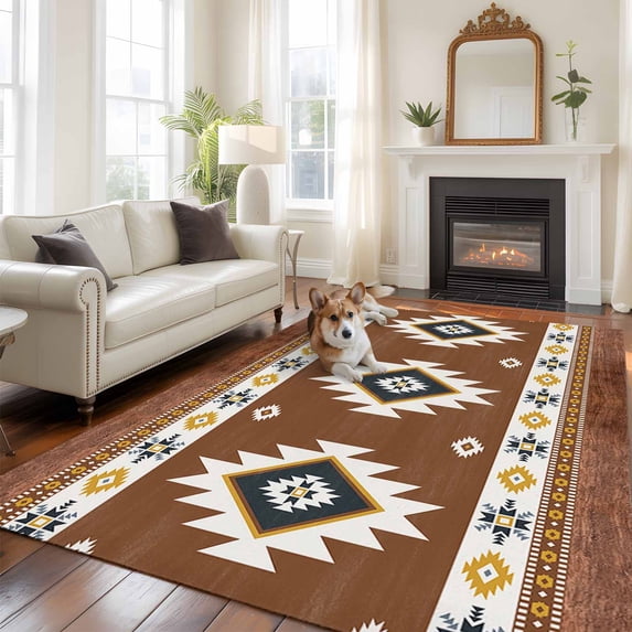 Multicolor Southwest Large Area Rugs 8x10 ft Boho Geometric Tribal Style Washable Rug Non Slip Indoor Carpet Absorbent Floor Mat for Living Room Bedroom Dining Room