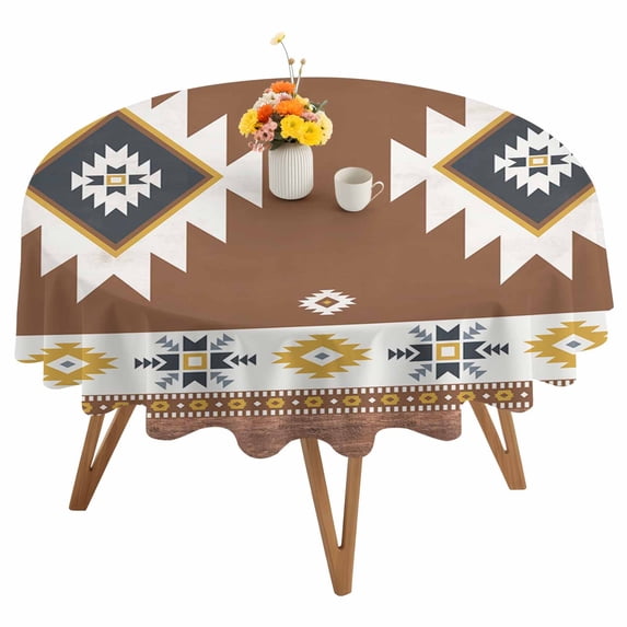 Multicolor Southwest Round Tablecloth 54 inches Boho Geometric Tribal Style Waterproof Oil-Proof Table Cloth Round Table Cover for Holiday Party Picnic Dinner Decor Indoor and Outdoor Use