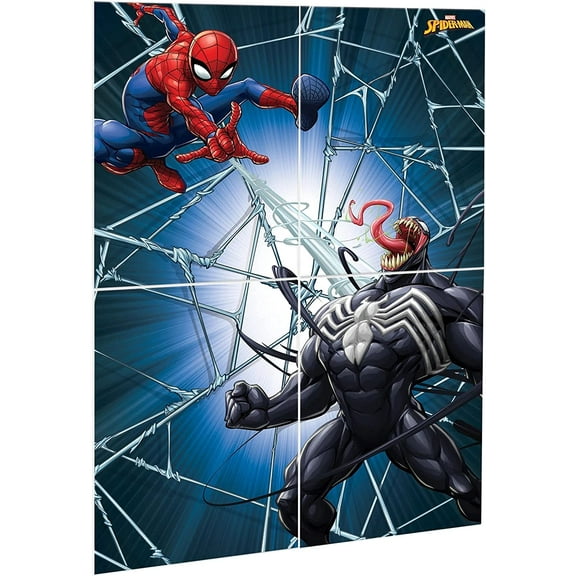Multicolor Spider-Man Webbed Wonder Scene Setters Wall Decorating Kit - 59" x 65" (4 Pc) - Vibrant Marvel-Themed Party Decor - Perfect for Kids' Birthdays & Superhero Fans