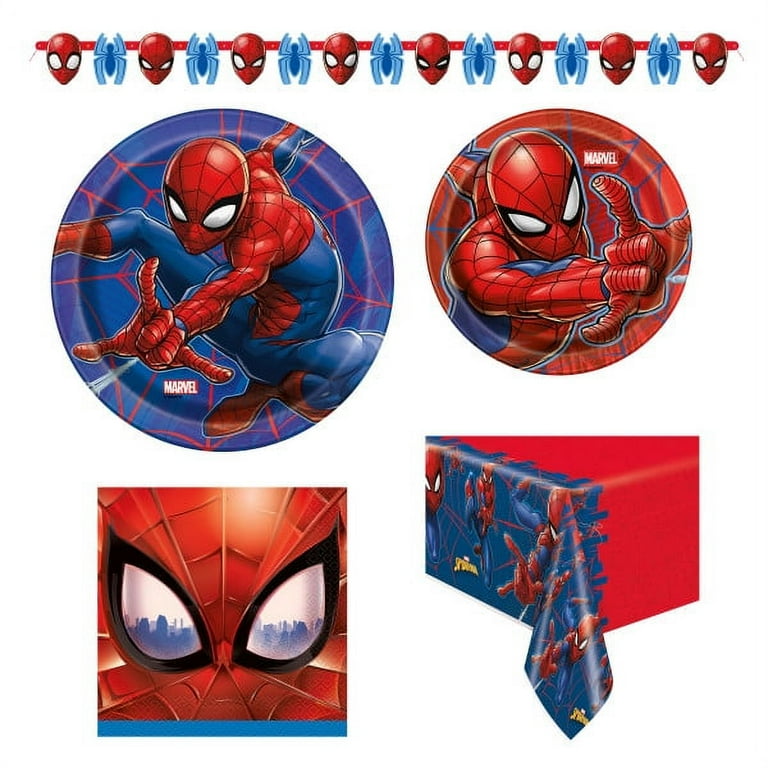 Multicolor Spiderman Birthday Party Tableware and Banner Kit for 16 Guests