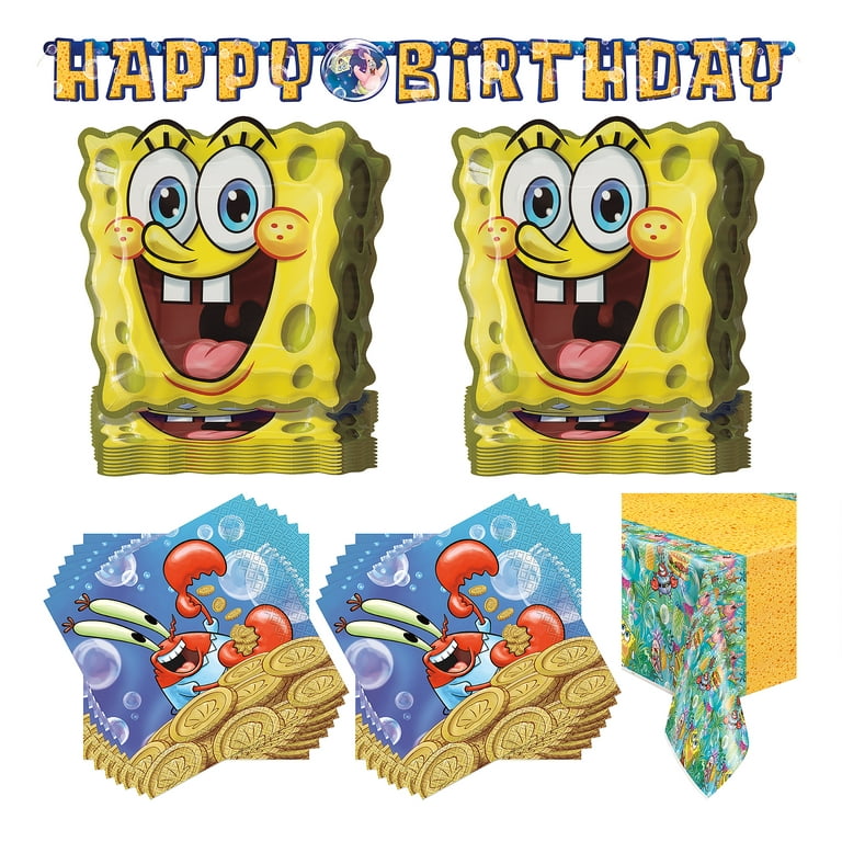 Multicolor Spongebob Squarepants Birthday Party Tableware and Banner Kit  for 16 Guests 