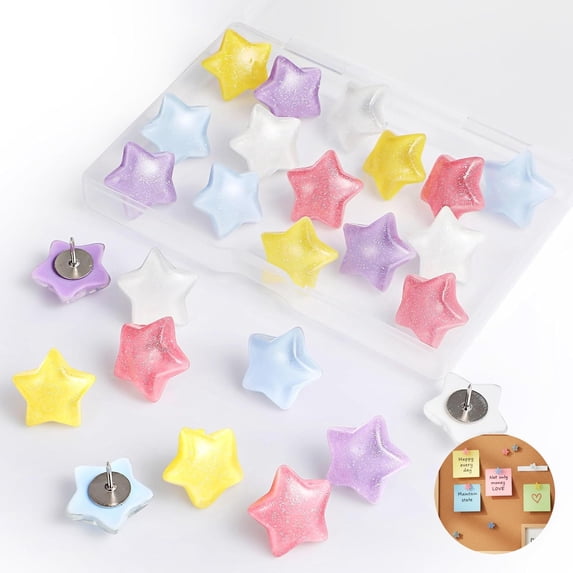 Multicolor Star Thumbtacks Thumb Tacks Cute Decorative Star Pins 0.8x0.6In Offices Thumbtacks for Maps Corkboard Offices Home Decor 25pcs