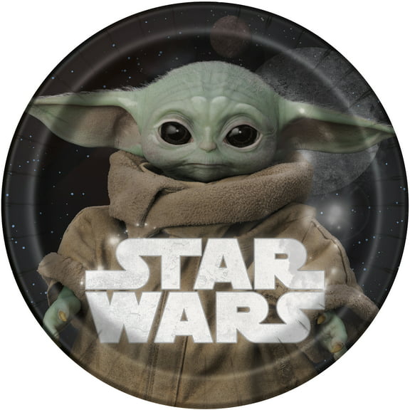 Multicolor Star Wars The Mandalorian The Child Baby Yoda Birthday Paper Dessert Plates, 7in, 8ct