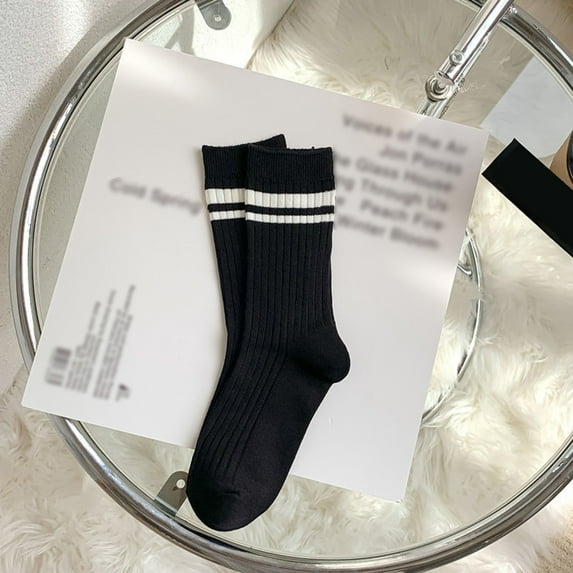 Multicolor Stockings Women White Socks Autumn and Winter Vintage Striped Embroidered Lettering Stockings Socks