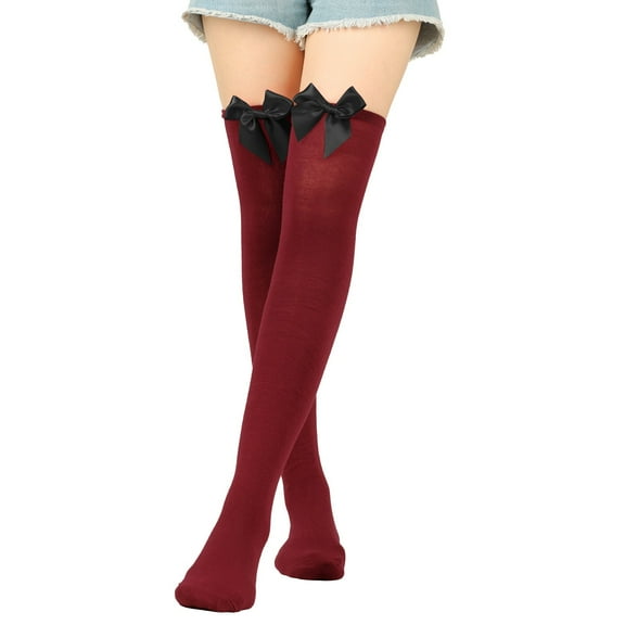 Multicolor Stockings Womens Long Socks Bowknot Pure Color Socks Thigh High Socks Over The Knee Socks Festival Christmas