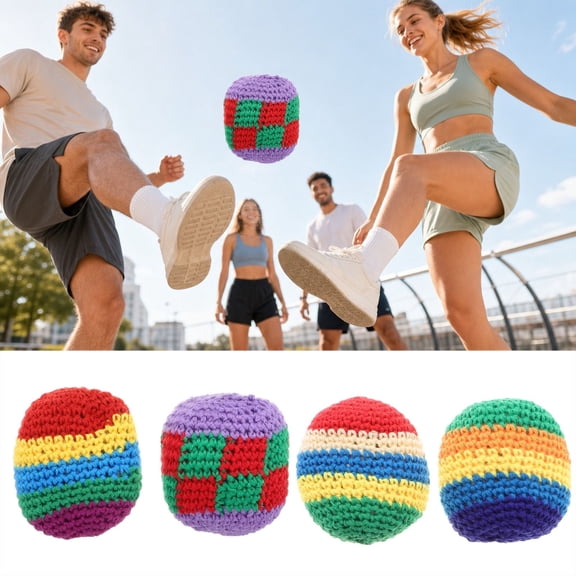 Multicolor Stripe Ball Footbag Sack,Hand Woven Crochet Hacky Ball for Adults,Soft Knitted Juggling Balls,Kick Sack for Lightweight Indoor for Hand Eye Coordination Development,Outdoor Patio Games