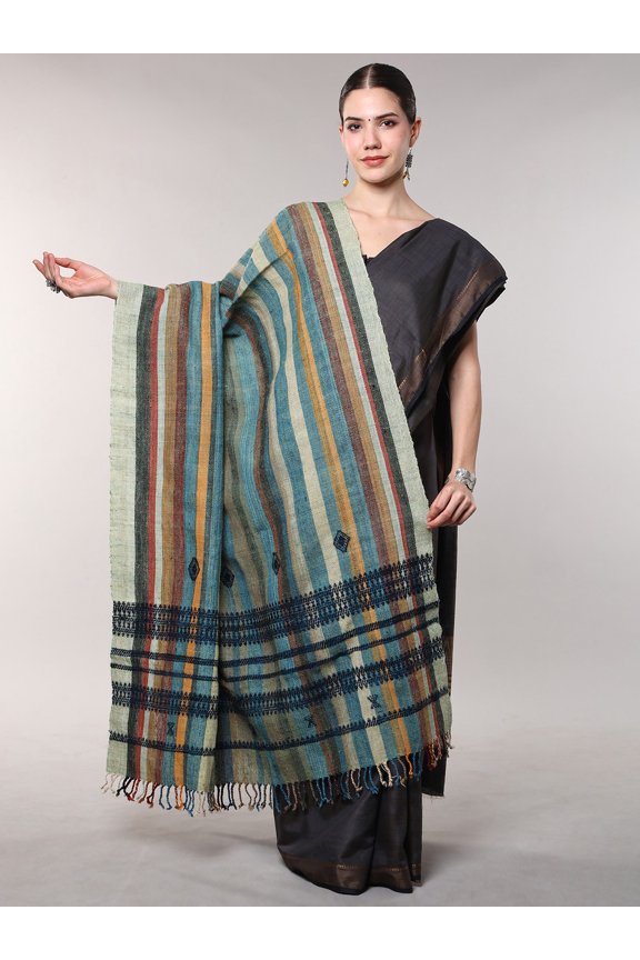 Multicolor Stripe Woven Coarse Wool Shawl from Kutch – Capri Breeze