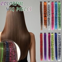 Multicolor Striped Hair Extensions,18" Stripe Printed Wigs Piece Synthetic Straight Clip,Colorful Long Straight Clip in Hair Extensions for Women Daily Use Party