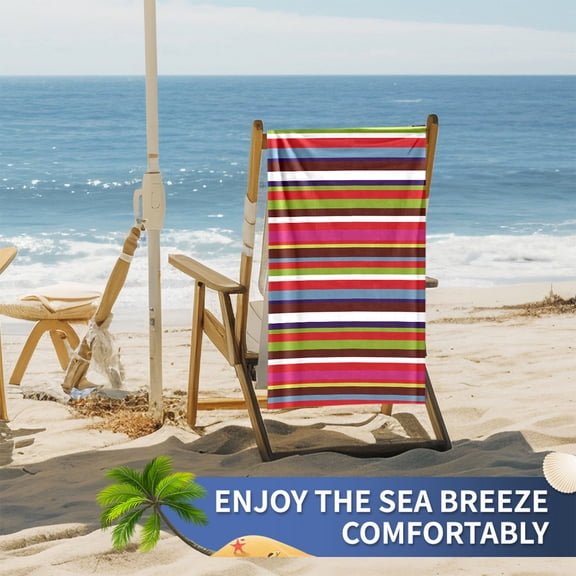 Multicolor Striped Microfiber Beach Towel 55x27 Inches - Lightweight, Quick Dry, Soft Polyester Towel for Pool, Yoga, Travel, Picnic & Camping - Compact, Portable Bath & Beach Blanket