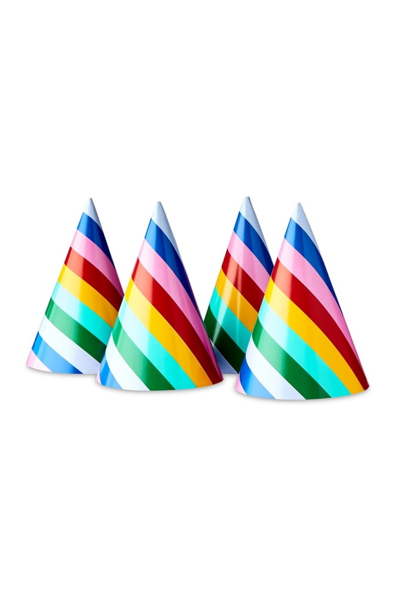 Multicolor Striped Party Hats, 4 Count, by Way To Celebrate