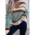 thumbnail image 1 of Multicolor Striped Pattern V Neck Sweater, Blue, X-Large, 1 of 5