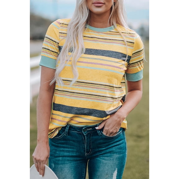 Multicolor Stripes Crew Neck T Shirt
