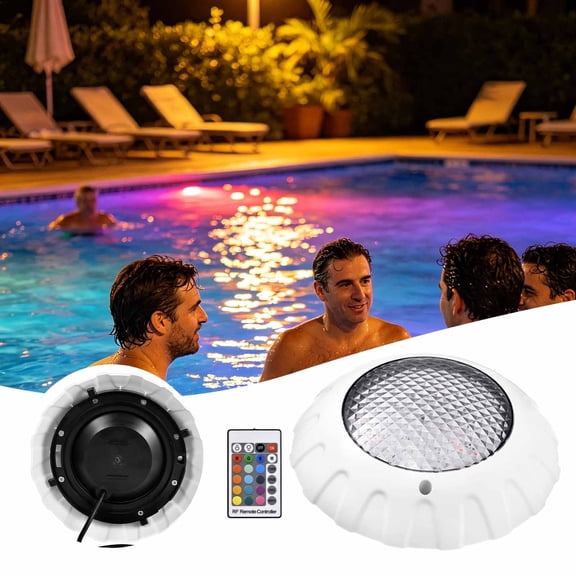Multicolor Submersible LED Pool Light with RF Remote, Waterproof Underwater RGB Light for Inground/Above Ground Swimming Pools, Spas & Hot Tubs, 20 Colors & Dynamic Modes