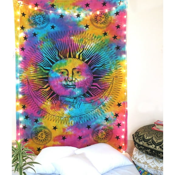 Multicolor Sun Moon Tapestry Celestial Wall Hanging Indian Living Room Outdoor Picnic Beach Throw Blanket Twin Size Bedspread