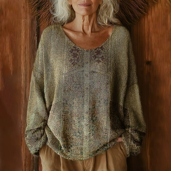 Multicolor Sweaters for Women's Pattern Printed Casual Pullover Sweater Womens Fall Fashion 2025