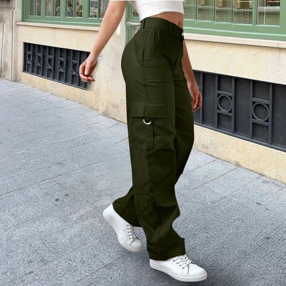 Multicolor Sweatpants Womens Daily Elastic Waist Pockets Straight Solid Color Casual Pants Loose Pockets Cargo Long Trousers Fashion Clothing