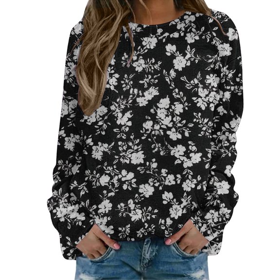 Multicolor Sweatshirt for Women Printed Casual Sweatshirt with Round Neck Sleeves Long Sleeves Regular Sleeves Sweatshirt Women Fall Clothes