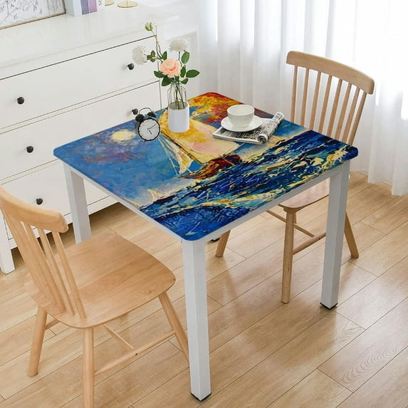 Multicolor Tablecloth Landscape Simulate Oil Paintingtable Cover for Christmas Parties