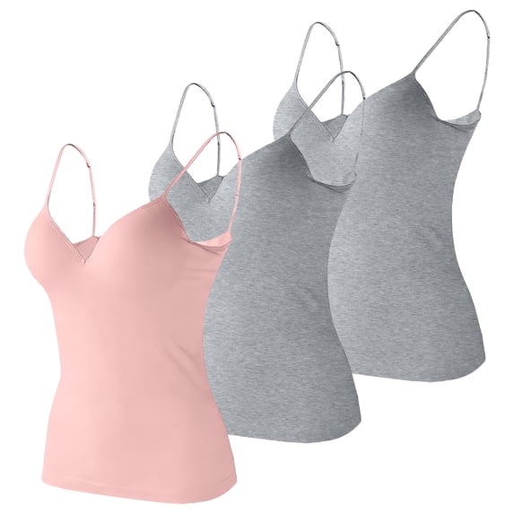 Multicolor Tank Tops for Women 3PC Women's Camisole Tops with In Padded Bra 2 In 1 Yoga Sports Bras for Gym Running Workout Sleeping Traveling