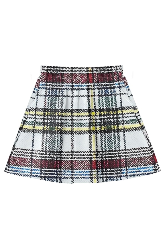 Multicolor Tartan Pattern Cotton Skirt Built-in Liner Elastic A-Line Flared Skirt with Pockets