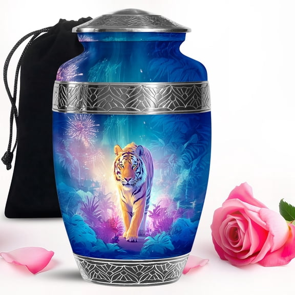 Multicolor Tiger Large Urns For Human Ashes Adult Mom - Burial Urn For Ashes Man & Women - Handmade Decorative Gifts For Funeral 10Inch To 200 Cubic Inches Capacity Include Velvet Bag