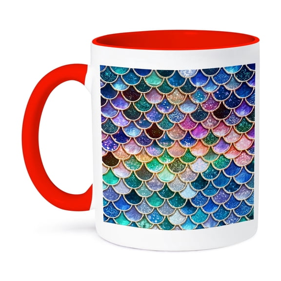 3dRose, Multicolor Trend Pink Luxury Elegant Mermaid Scales Glitter, 15oz Two-Tone Red Mug