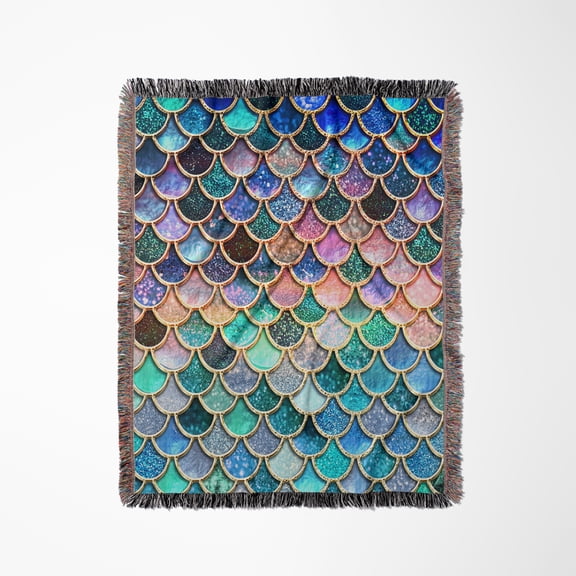 Multicolor Trend Pink Luxury Elegant Mermaid Scales Glitter, Woven Blanket