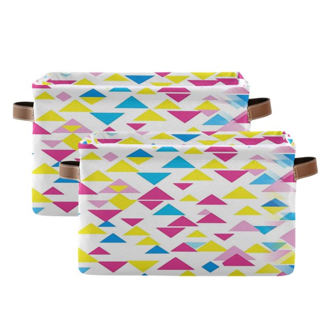 Multicolor Triangles Foldable Storage Basket,Canvas Fabric Foldable Storage Bins with Handles Open Home Storage Bins Boxes for Toy Book Shelf Closet Baskets